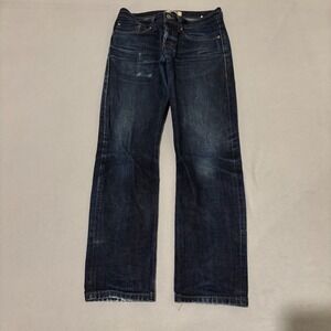 Naked & Famous Weird Guy Deep Indigo Rigid Selvedge Jeans Mens 32 Distressed